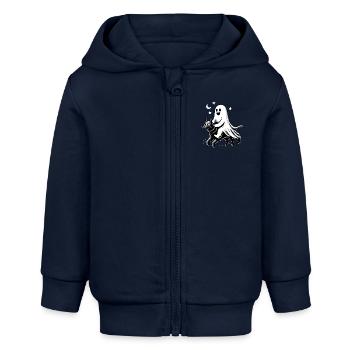 Ghost Riding Chat noir Drôles d’animaux - Veste à capuche bébé bio Stanley/Stella - bleu marine - Devant