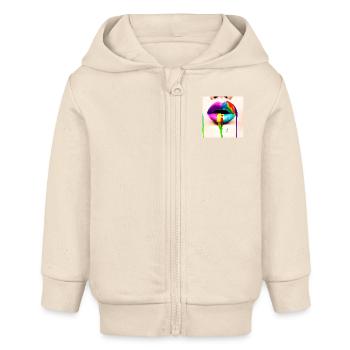 Rainbowkissmund 18 - Baby Organic Kapuzenjacke Baby Connector von Stanley/Stella - Natur - Vorne