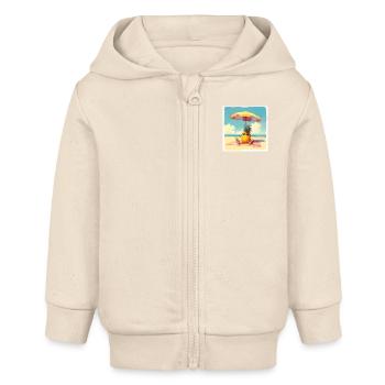 Lustiges Ananas-Sonnenbaden am Strand unter einem Sonnenschirm - Baby Organic Kapuzenjacke Baby Connector von Stanley/Stella - Natur - Vorne