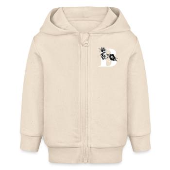 Lettre b floral noir et blanc - Veste à capuche bébé bio Stanley/Stella - écru doux - Devant