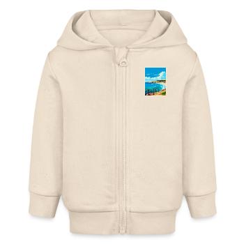 Swanage England Uk Vintage Reiseplakat Souvenir - Baby Organic Kapuzenjacke Baby Connector von Stanley/Stella - Natur - Vorne
