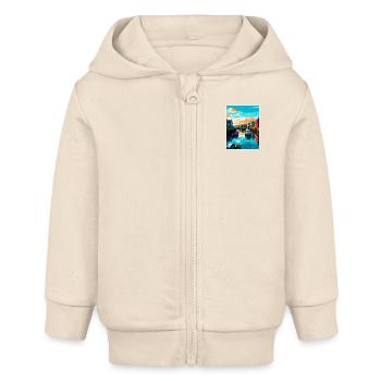 Kingsbridge England Uk Reiseposter Souvenir WPA - Baby Organic Kapuzenjacke Baby Connector von Stanley/Stella - Natur - Vorne