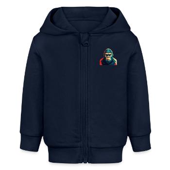 Gorille dessin animé personnage animal de compagnie coloré - Veste à capuche bébé bio Stanley/Stella - bleu marine - Devant
