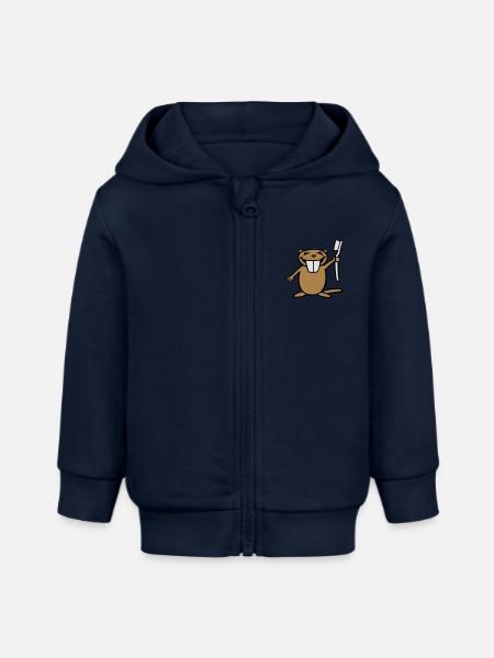 Lustiger Biber mit Zahnbürste - Baby Organic Kapuzenjacke Baby Connector von Stanley/Stella - Navy