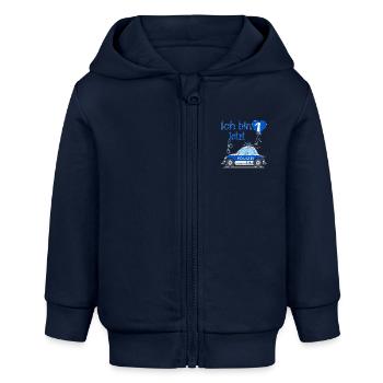 Polizeiauto Ich bin jetzt 1 Geburtstag - Baby Organic Kapuzenjacke Baby Connector von Stanley/Stella - Navy - Vorne