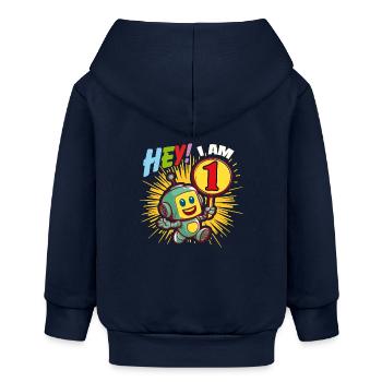Eins Jahre kleiner Roboter Hallo ich bin 1 - Baby Organic Kapuzenjacke Baby Connector von Stanley/Stella - Navy - Hinten