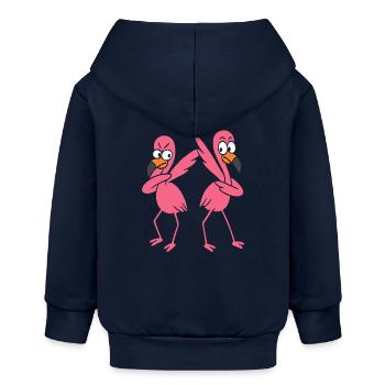 Two funny dancing flamingos, dabbing giraffes - Baby Organic Zip-up Hoodie by Stanley/Stella - navy - Back