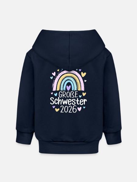Große Schwester 2026 Regenbogen - Baby Organic Kapuzenjacke Baby Connector von Stanley/Stella - Navy