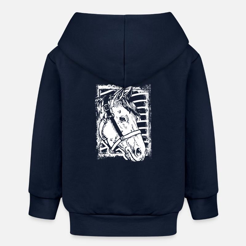 Équitation - Cavalier - Cheval - Tête de cheval - Veste à capuche bébé bio Stanley/Stella - bleu marine