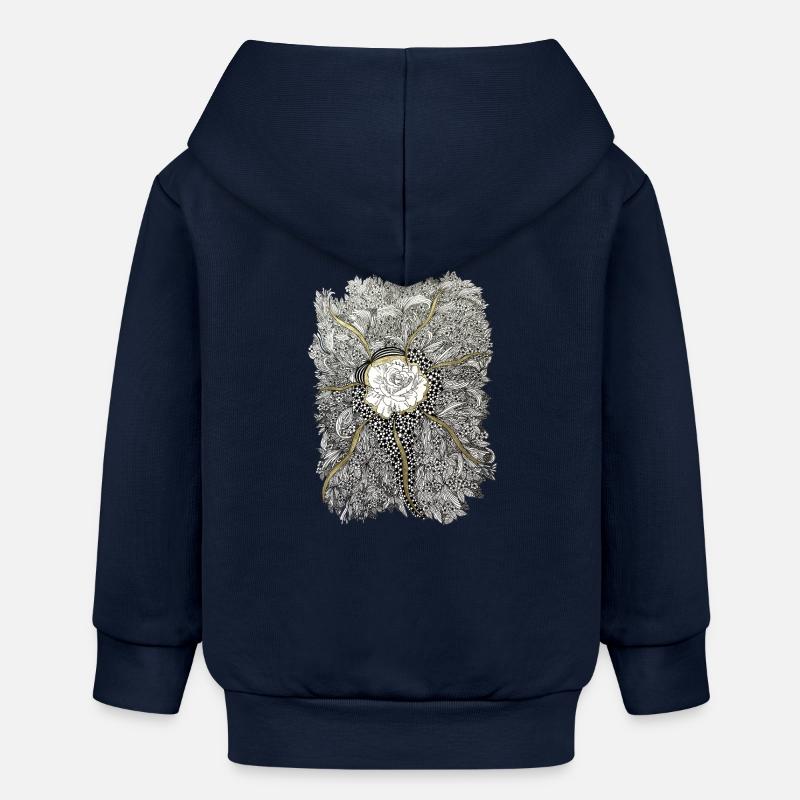 Mandala de fleurs dorées avec accent de rose - Veste à capuche bébé bio Stanley/Stella - bleu marine