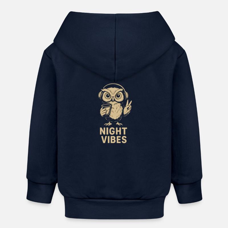Hibou d’humeur nocturne avec écouteurs - Veste à capuche bébé bio Stanley/Stella - bleu marine