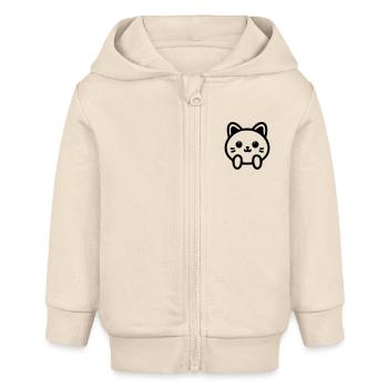 Tete de chat mignon - Veste à capuche bébé bio Stanley/Stella - écru doux - Devant