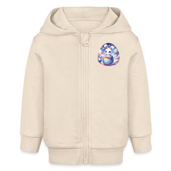 Chibi Bunny In The Space With Easter Eggs - Baby Organic Zip-up Hoodie by Stanley/Stella - soft Ecru - Front