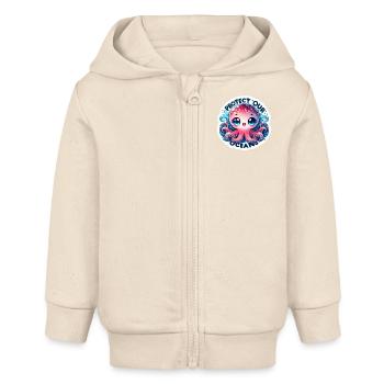 Protect Our Oceans Chibi Cute Octopus Earth Day - Baby Organic Zip-up Hoodie by Stanley/Stella - soft Ecru - Front