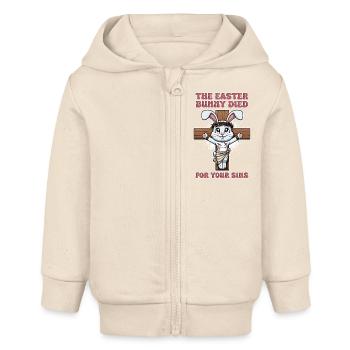 Hase als Jesus am Kreuz Lustige Kreuzigung - Baby Organic Kapuzenjacke Baby Connector von Stanley/Stella - Natur - Vorne