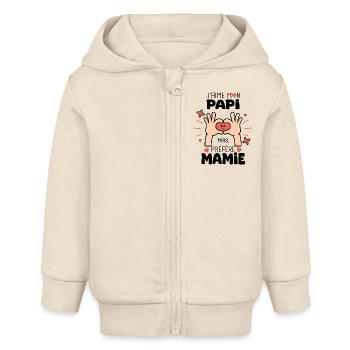 j'aime mon papi préfére mamie naissance bébé - Veste à capuche bébé bio Stanley/Stella - écru doux - Devant