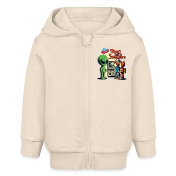 Ne parlez pas aux étrangers extraterrestres - Veste à capuche bébé bio Stanley/Stella - écru doux - Devant