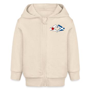 Japon Ecosse mains forme de coeur - Veste à capuche bébé bio Stanley/Stella - écru doux - Devant