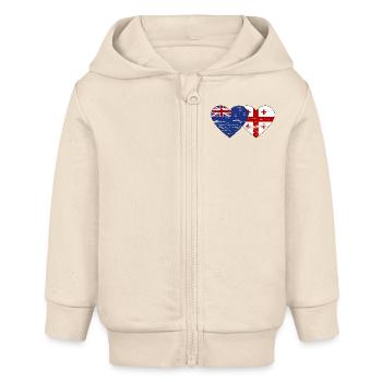 Nouvelle-Zélande Géorgie drapeau coeur utilisé - Veste à capuche bébé bio Stanley/Stella - écru doux - Devant