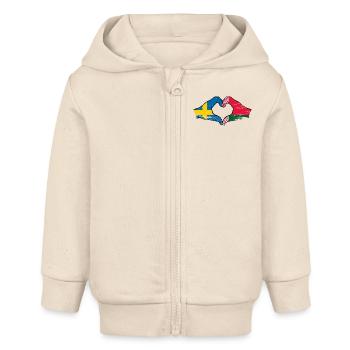Schweden Belarus Flagge Hände Herzform used - Baby Organic Kapuzenjacke Baby Connector von Stanley/Stella - Natur - Vorne