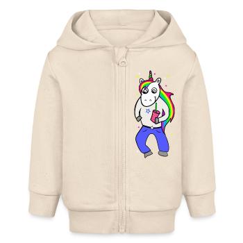 Einhorn Disco mit Getränk - Baby Organic Kapuzenjacke Baby Connector von Stanley/Stella - Natur - Vorne