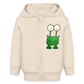 dessin animé grenouille - Veste à capuche bébé bio Stanley/Stella - écru doux - Devant