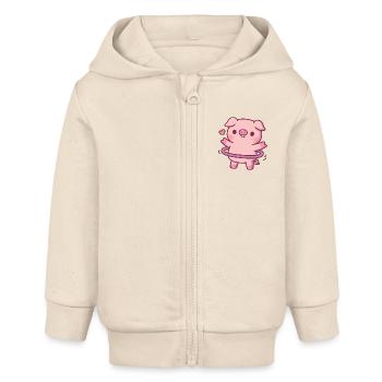 Cochon mignon avec cerceau - Veste à capuche bébé bio Stanley/Stella - écru doux - Devant