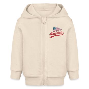 Amerika Flagge - Baby Organic Kapuzenjacke Baby Connector von Stanley/Stella - Natur - Vorne