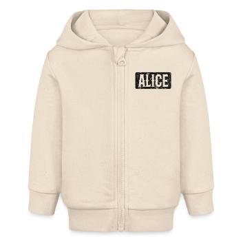 Alice Motto Saying Woman First Name - Baby Organic Zip-up Hoodie by Stanley/Stella - soft Ecru - Front
