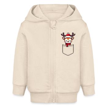Mignon renne dans un sac - animal de poche - Veste à capuche bébé bio Stanley/Stella - écru doux - Devant