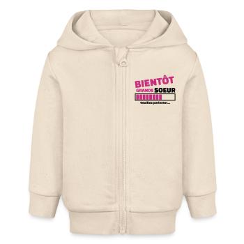 bientôt grande soeur - Veste à capuche bébé bio Stanley/Stella - écru doux - Devant