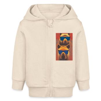 Coole Alpakas Porträt von Alpakas mit Sonnenbrille - Baby Organic Kapuzenjacke Baby Connector von Stanley/Stella - Natur - Vorne