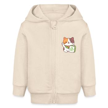 Cute Lucky Calico Cat With Mahjong Tile Funny - Baby Organic Zip-up Hoodie by Stanley/Stella - soft Ecru - Front