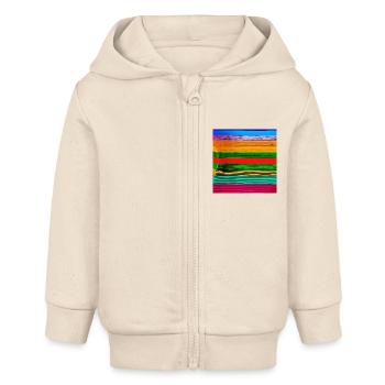 horizontale dicke Streifen in verrückten Farben - Baby Organic Kapuzenjacke Baby Connector von Stanley/Stella - Natur - Vorne