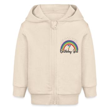 Mignon Rainbow 7 Birthday Girl, 8 ans B-day - Veste à capuche bébé bio Stanley/Stella - écru doux - Devant