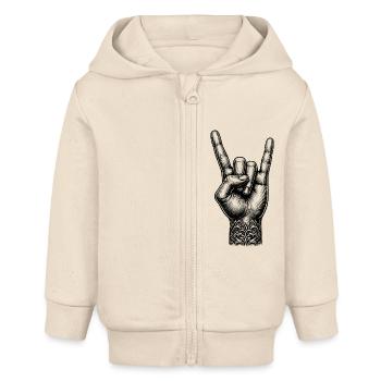 Rock on Hand with Devils Horns - Baby Organic Zip-up Hoodie by Stanley/Stella - soft Ecru - Front