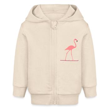 Flamingo fährt Ski - Baby Organic Kapuzenjacke Baby Connector von Stanley/Stella - Natur - Vorne