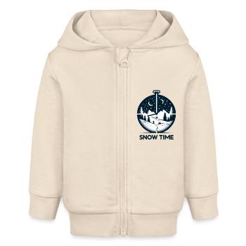 Schneezeit! SKI Taschenuhr für komfortables Skifahren - Baby Organic Kapuzenjacke Baby Connector von Stanley/Stella - Natur - Vorne