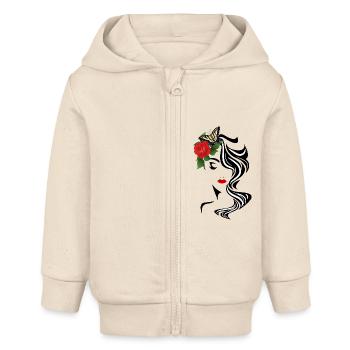 Gesicht mit Schmetterling und Rose - Baby Organic Kapuzenjacke Baby Connector von Stanley/Stella - Natur - Vorne