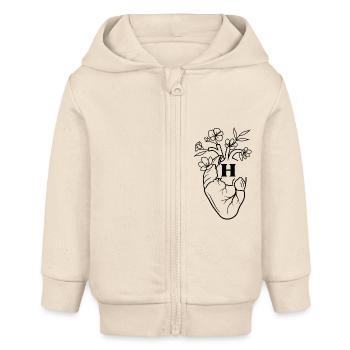 Lettre h cœur anatomie floral noir - Veste à capuche bébé bio Stanley/Stella - écru doux - Devant