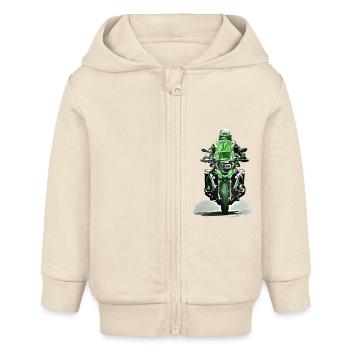 GS Motorradfahrer grün - Baby Organic Kapuzenjacke Baby Connector von Stanley/Stella - Natur - Vorne