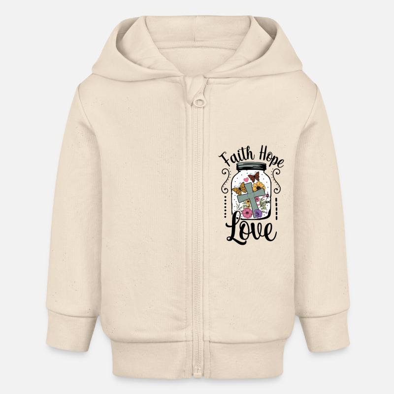 Foi, Espérance, Amour - Veste à capuche bébé bio Stanley/Stella - écru doux