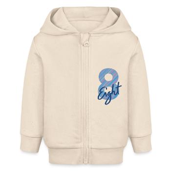 Numéro / 8 / Huit / Huit / Anniversaire / Numéro - Veste à capuche bébé bio Stanley/Stella - écru doux - Devant