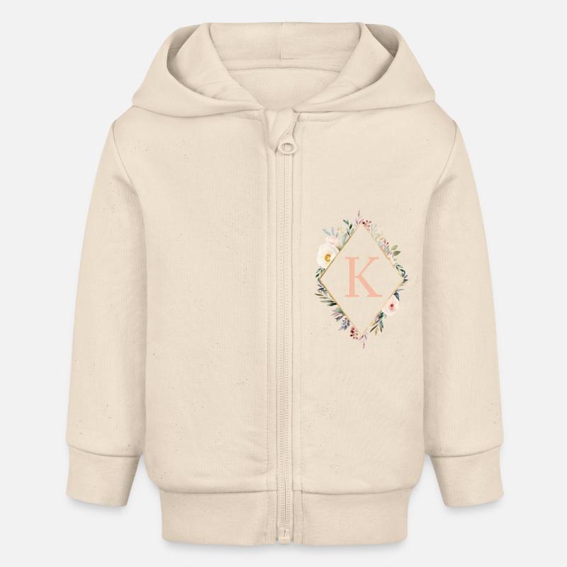 K monogramme, Floral, Boho - Veste à capuche bébé bio Stanley/Stella - écru doux