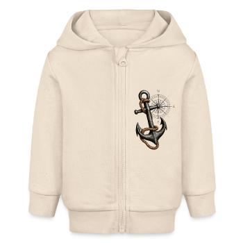 Ancre avec rose des vents de style maritime - Veste à capuche bébé bio Stanley/Stella - écru doux - Devant