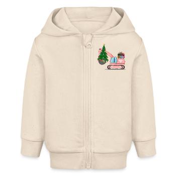 Excavator Christmas Pink - Baby Organic Zip-up Hoodie by Stanley/Stella - soft Ecru - Front