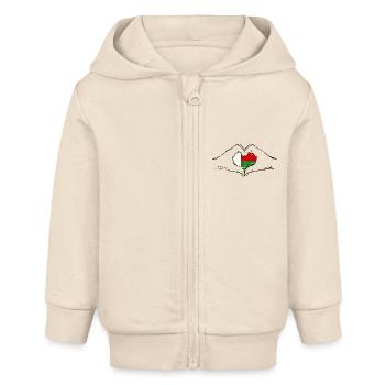 Drapeau de Madagascar en forme de coeur utilisé - Veste à capuche bébé bio Stanley/Stella - écru doux - Devant