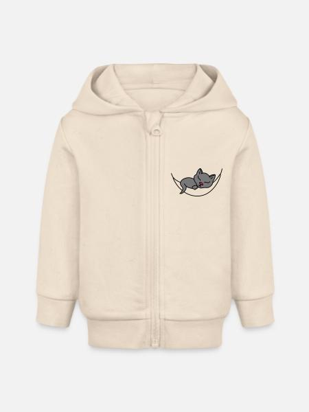 Sleeping Cat - Baby Organic Zip-up Hoodie by Stanley/Stella - soft Ecru