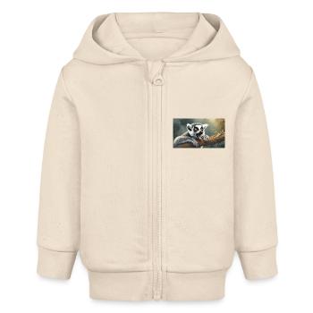 Cute animals chilling – ring-tailed lemur - Baby Organic Zip-up Hoodie by Stanley/Stella - soft Ecru - Front