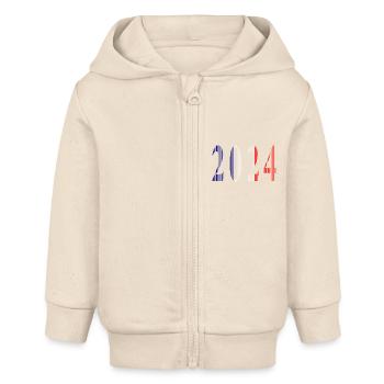 2024 Blue White Red - Baby Organic Zip-up Hoodie by Stanley/Stella - soft Ecru - Front